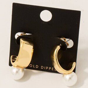 Gold Dipped Pearl Charm Wide Hoop Earrings